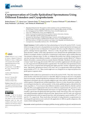 Cryopreservation of Giraffe Epidydimal Spermatozoa Using Different Extenders and Cryoprotectants Cryopreservation of Giraffe Epidydimal Spermatozoa Using Different Extenders and Cryoprotectants
